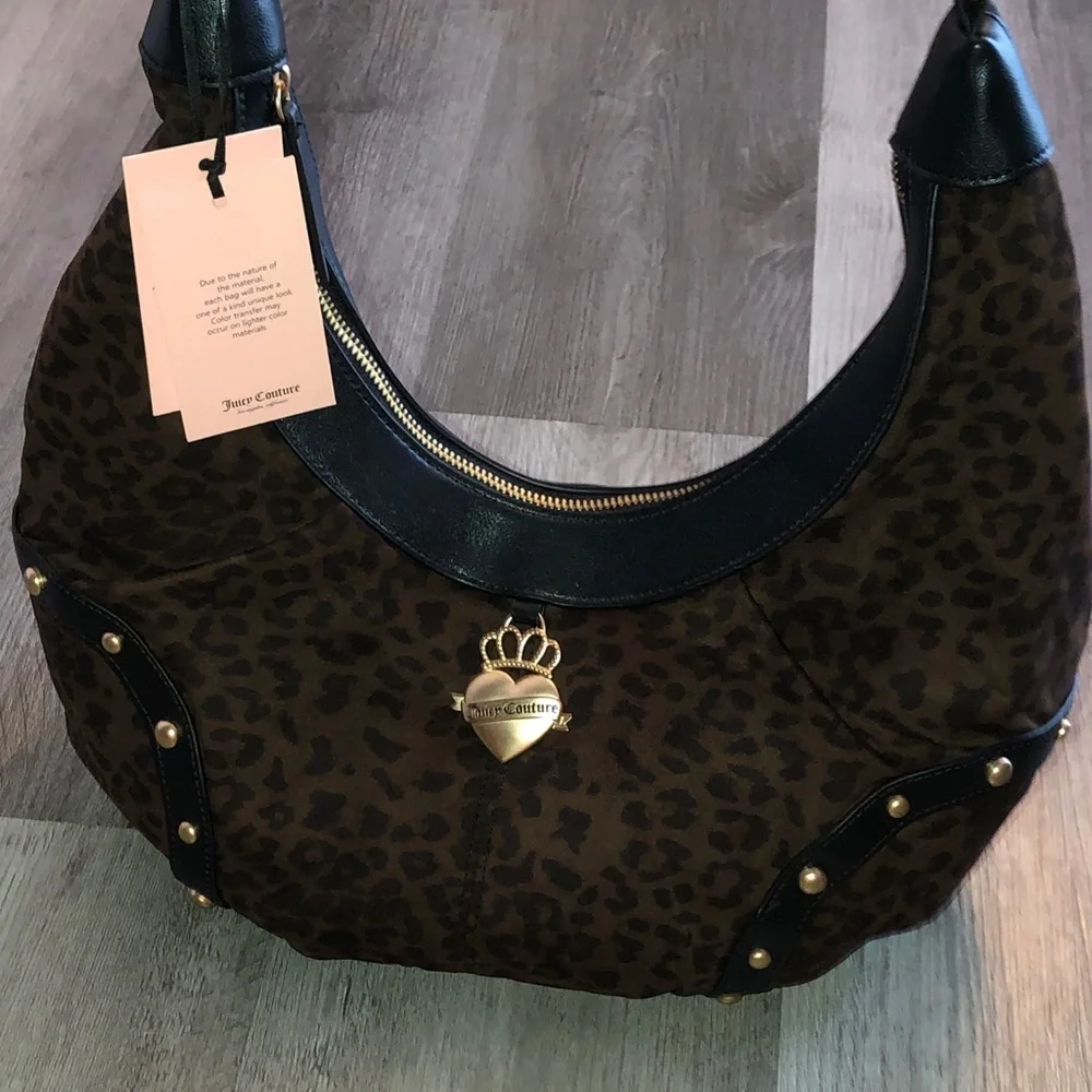 Juicy Couture Chocolate Velvet Leopard Print Retro Glam Hobo COHO Bag NWT